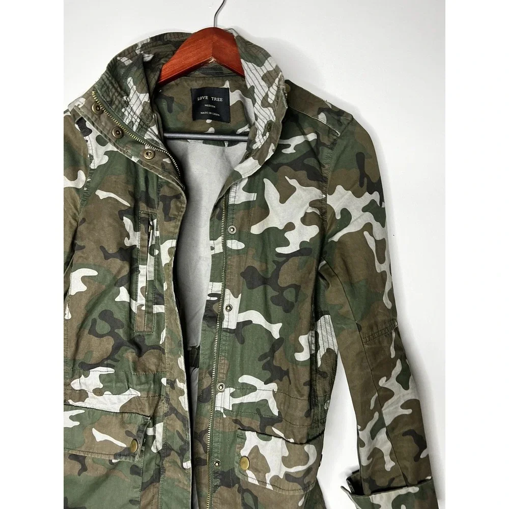 Love Tree Utility Jacket Womens Medium Green Camo Military Safari Cargo Rugged